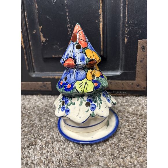 Boleslawiec Polish Pottery Tree Tea Light Luminary W/ Underplate - Picture 3 of 10